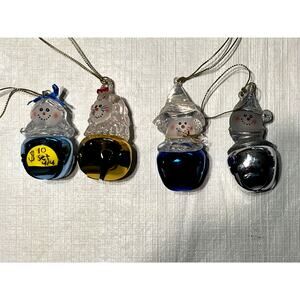 Vintage Wizard of Oz Snowman Jingle Bells Glass Top Ornaments